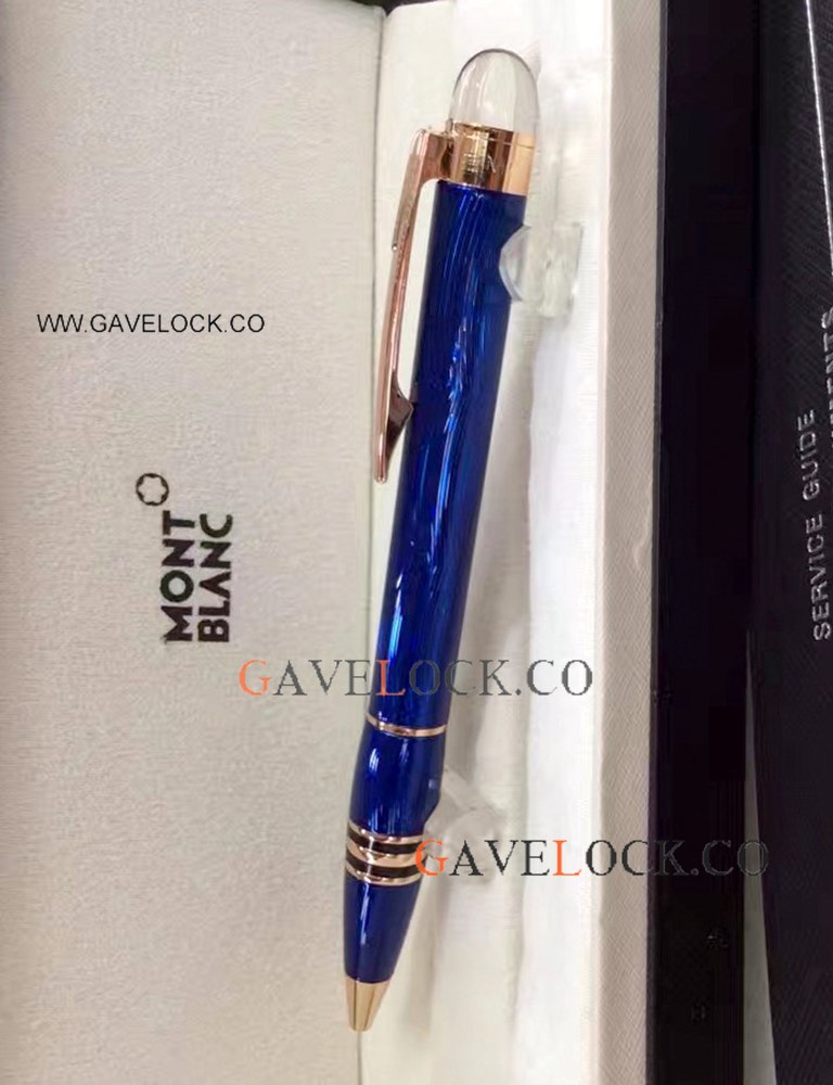 Copy Montblanc Starwalker Cool Blue Ballpoint Pen Rose Gold Clip